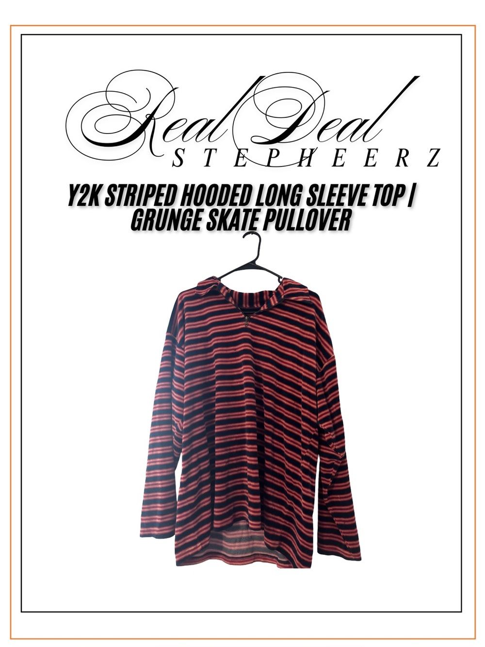 Y2K Striped Hooded Long Sleeve Top | Grunge Skate Pullover